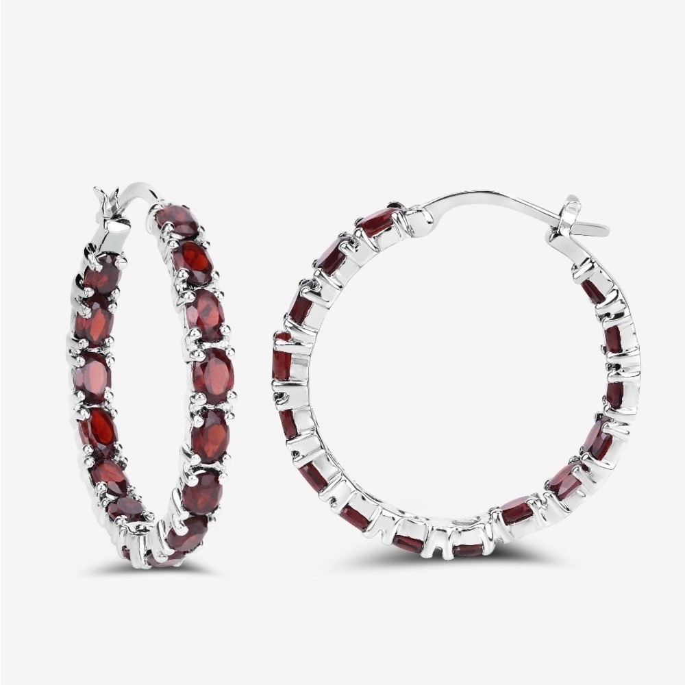 Genuine garnet and silver earrings 1”